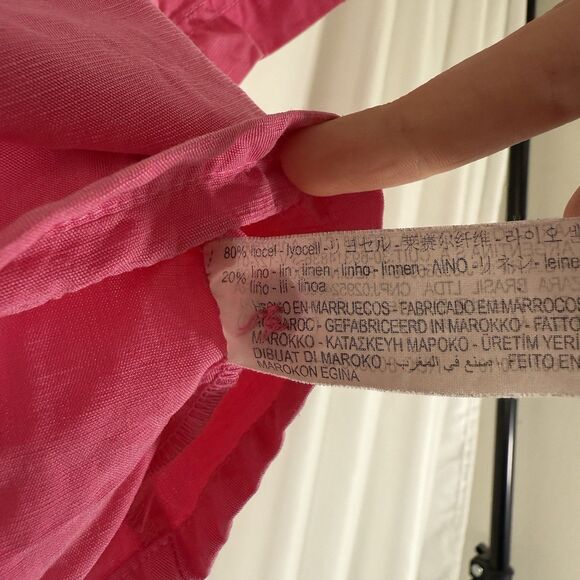 Zara Blouse Girls 10 140 CM Pink Cropped Vneck Button Up Short Sleeve Linen - Picture 7 of 9